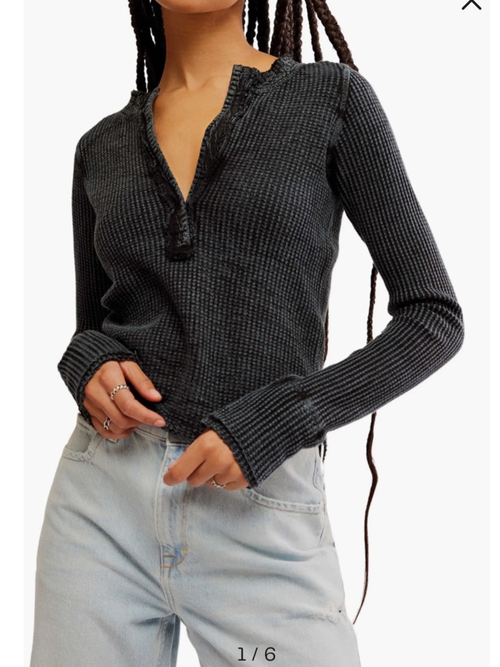 Free People Waffle Knit Top - Black